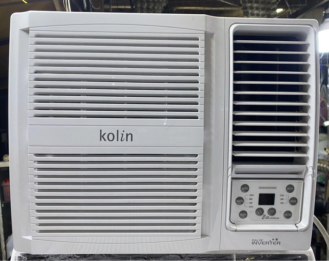 1HP Kolin Full DC Inverter Window Type Air Conditioner (Category: Air Conditioning and Heating) located in Manila. Submitted by almira_03 (Listing ID 1469716939, Image 1). Description: - Brand: Kolin - Type: Window type air conditioner (Standard size) - Technology: Full DC Inverter for energy efficiency - Display: Digital display panel with button controls on the right side - Design: Clean white finish with standard horizontal louver front grille