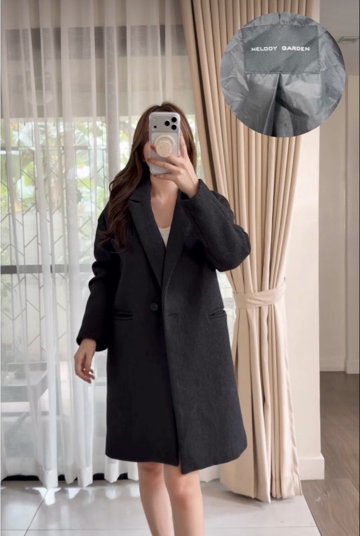 2 Wool Coat (Category: Coats, Jackets and Outerwear) located in Dasmarinas. Submitted by baclorprin57816 (Listing ID 1469589635, Image 2). Description: - Style: Long coat with lapel collar and single button closure - Colors Available: Brown and Black - Size: Medium (M) - Features: Large front pockets, fully lined interior, and smooth fabric texture - Condition: Brand new (tag attached on the brown piece) Take all for 1,500.