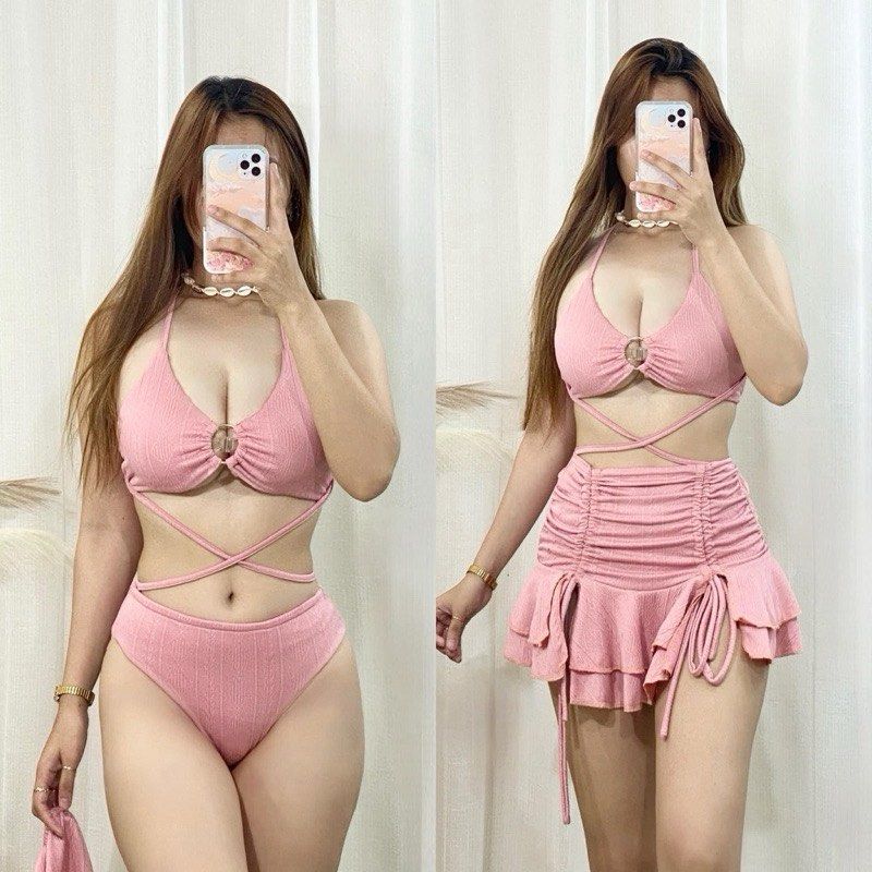 3in1 dainty swimsuit (Category: Bikinis & Swimsuits) located in Cabuyao City. Submitted by girlontherockspreloved (Listing ID 1469621584, Image 1). Description: Like new used once only. Padded. No flaw. Fits S-M. Super pretty in actual. Very flattering when worn 🥰.