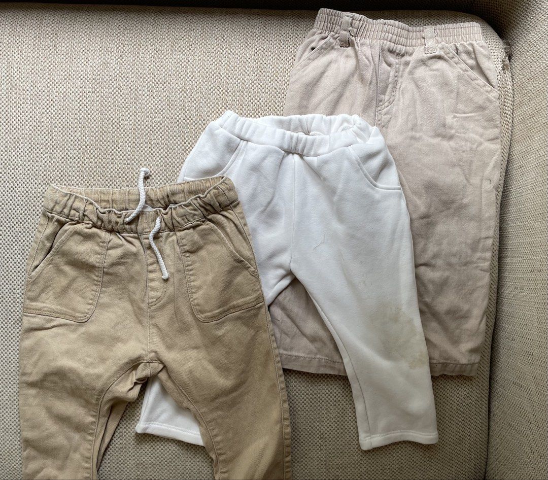 3pcs neutral khaki pants (Category: Babies & Kids Fashion) located in Marikina City. Submitted by marahome (Listing ID 1469612965, Image 1). Description: 🐚 With stain due to storage, washable. Please see picture. 🐚 my baby wore this until 2 years old 🐚 selling as bundle only 🐚 really nice fabric 🐚 selling really cheap, please don’t lowball. 🙏🏼 HT zara hm kiru laila lyra kiru yoji uniqlo korean tili dahli umi baby munting yapak .
