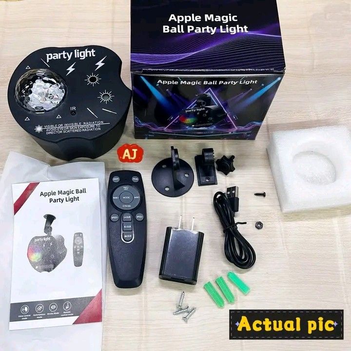 57R Apple Laser Magic Ball Light (Category: Announcements) located in Quezon City. Submitted by anghies_shop (Listing ID 1469753732, Image 2). Description: 🔥57R Apple Laser Magic Ball Light ✅ Three-in-one effect: RGB magic ball lights + RG red and green laser + strobe ✅ Voice-activated, automatically switches lights to the rhythm of music ✅ Full-function remote control, one-button adjustment of color/speed/mode ✅ Type-C power supply, desktop/wal