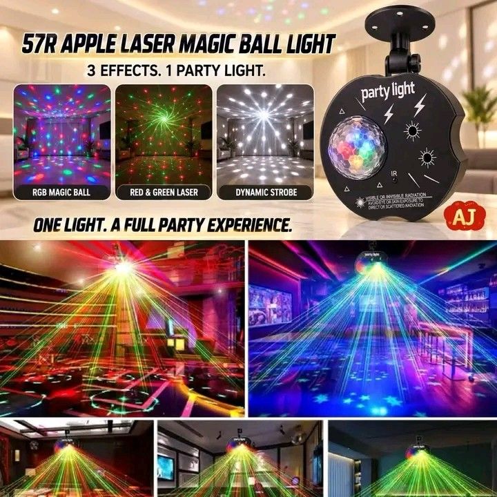 57R Apple Laser Magic Ball Light (Category: Announcements) located in Quezon City. Submitted by anghies_shop (Listing ID 1469753732, Image 1). Description: 🔥57R Apple Laser Magic Ball Light ✅ Three-in-one effect: RGB magic ball lights + RG red and green laser + strobe ✅ Voice-activated, automatically switches lights to the rhythm of music ✅ Full-function remote control, one-button adjustment of color/speed/mode ✅ Type-C power supply, desktop/wal