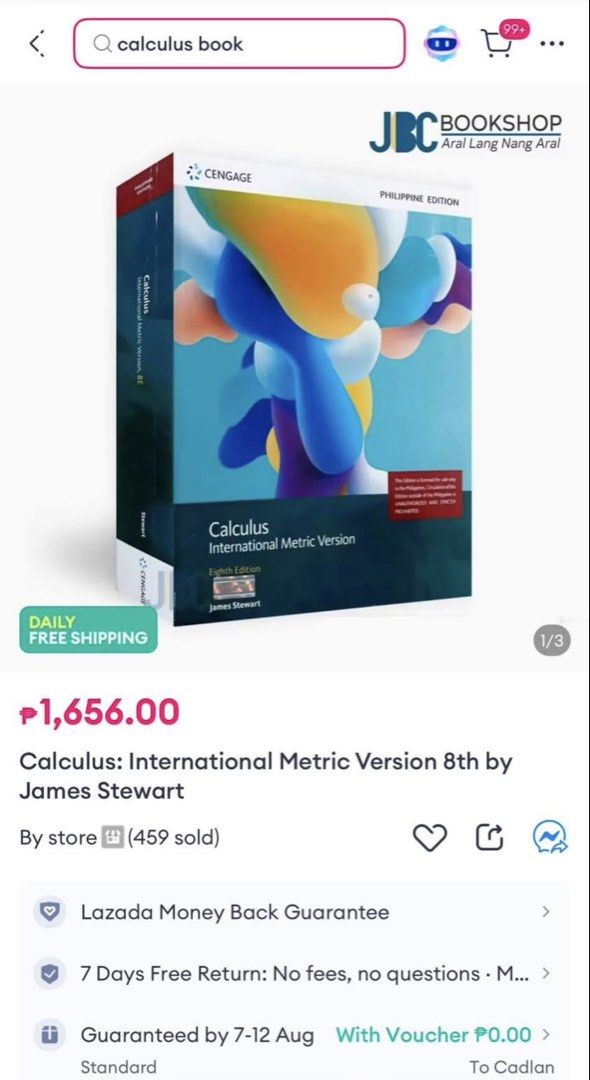 8th Edition Calculus International Metric Version (Category: Textbooks) located in Pili. Submitted by thankyounext_bicol (Listing ID 1469674108, Image 2). Description: Pre-love book No markings.