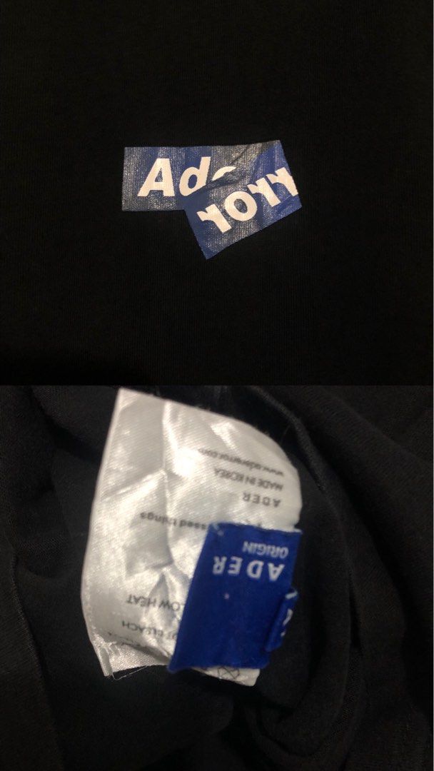 Ader Error Black Tape Logo T-Shirt (Category: Tshirts & Polo Shirts ) located in Manila. Submitted by purewater.2554df (Listing ID 1469704110, Image 3). Description: - Brand: Ader Error - Color: Black - Size/Fit: Standard fit - Material: Soft, high-quality cotton (Made in Korea) - Design: Signature graphic tape logo print on the chest - Condition: Worn a few times, excellent shape retention - Details: Wash tag and interior branding tags fully int