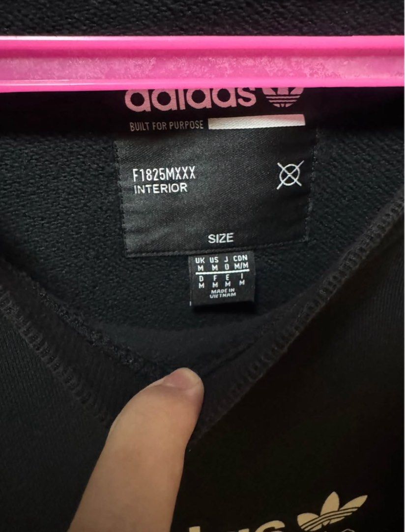 Adidas Black Crewneck Sweatshirt (Category: Coats, Jackets and Outerwear) located in Manila. Submitted by quintessesommerset (Listing ID 1469681080, Image 3). Description: - Brand: Adidas size M but can fit to XL - Style: Crewneck sweatshirt / Pullover - Color: Black with white graphic print ('BUILT FOR PURPOSE') - Size: Medium (M) - Details: Ribbed cuffs and hem - Origin: Made in Vietnam - Condition: Great for casual everyday wear - Fast shippin