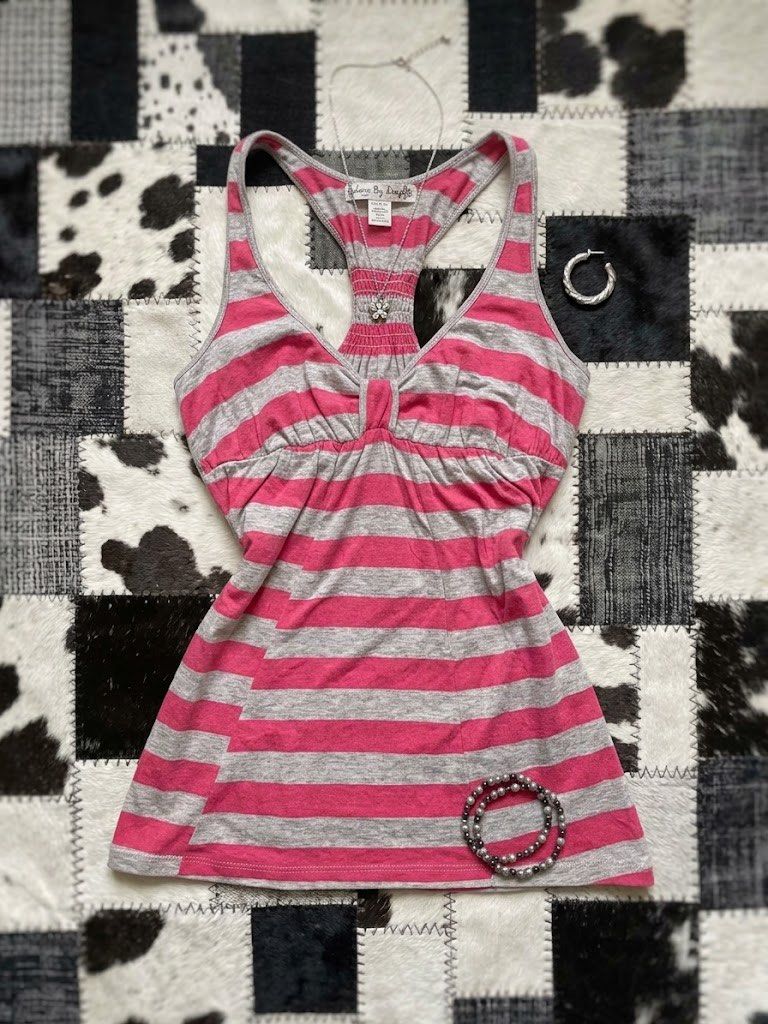 Adore By Deepla Pink and Grey Striped Tank Top (Category: Sleeveless) located in Manila. Submitted by chichaven_0 (Listing ID 1469693313, Image 1). Description: .