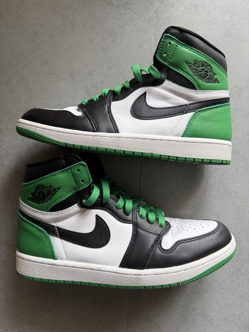 Air Jordan 1 High Lucky Green (Category: Sneakers) located in Taguig. Submitted by nicnixx (Listing ID 1469642810, Image 1). Description: - Model: Air Jordan 1 High - Colorway: Lucky Green (Black, White, Green) - Details: Nike Air tongue tag, Jordan Wings logo on ankle, green laces - Soles: White midsole with green outsole - Condition: Pre-owned with light toe box creasing from normal wear - 100% Authentic, message for more details or fast shippi
