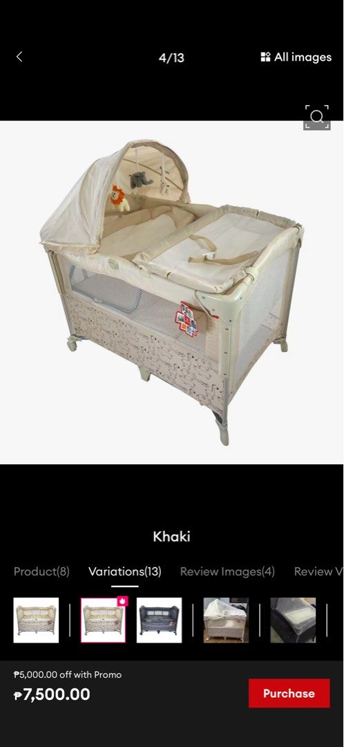 Akeeva Luxury CO-SLEEPER Playpen/ crib (Category: Cots & Cribs) located in General Trias. Submitted by jaymmielle (Listing ID 1469601752, Image 2). Description: - di kasama bumper, bedsheet and pillows - Brand/Model: Akeeva B.SIDE ME playpen - Design: Khaki animal print with extra blue-and-grey - Mobility: Wheels on one side for easy moving around the room - Condition: Sturdy build, clean, and ready for use - Features: Multi-functional setup for 
