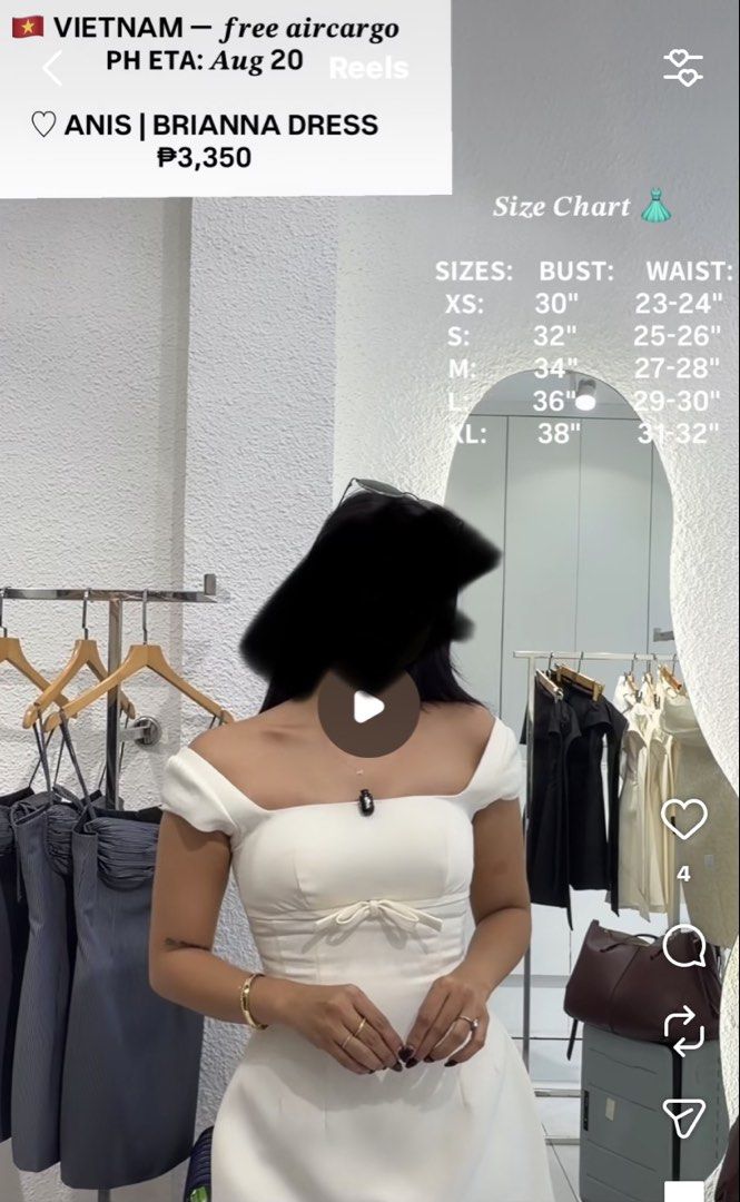Anis Brianna Dress White (Category: Dresses) located in Caloocan City. Submitted by anneoyinggg (Listing ID 1469592476, Image 1). Description: - Brand: Anis - Style: Brianna dress in solid white - Design: Square neckline, cap sleeves, fitted bodice with front bow detail, and structured short skirt - Closure: Back zipper - Condition: Worn once for try-on only (like new) - Size: Check photos for exact size chart measurements - Aesthetic: Clean and 