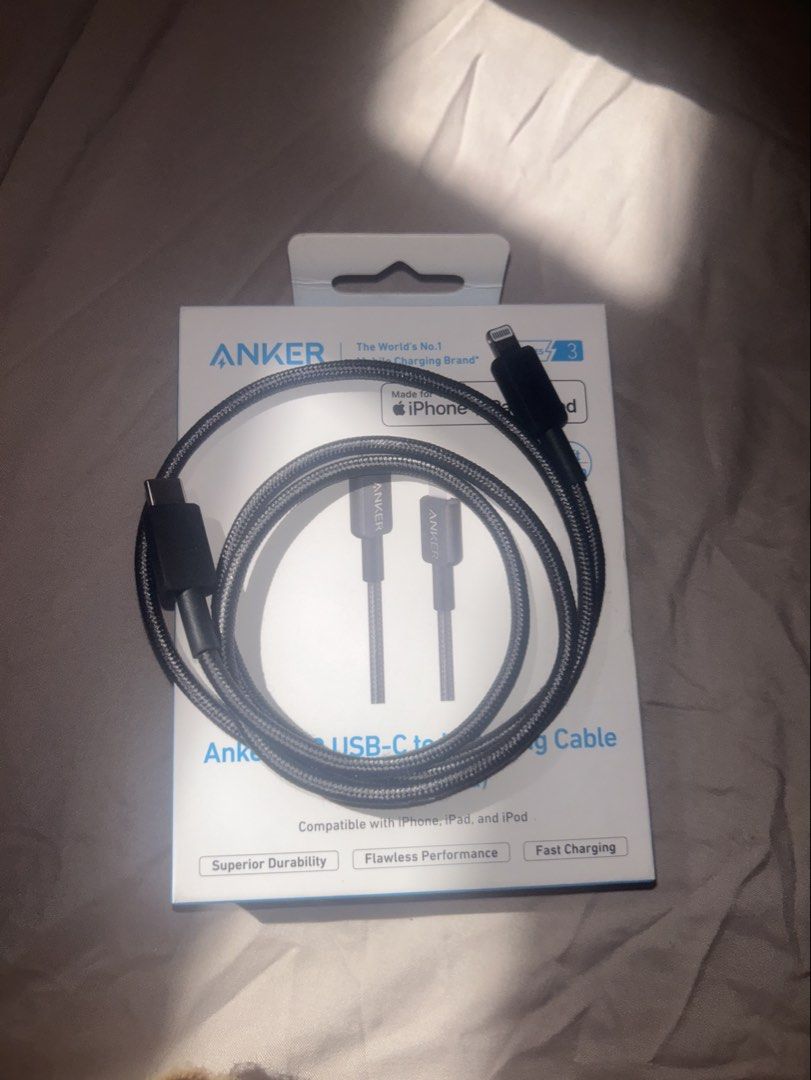 ANKER USB- to Lightning Cable (Category: Chargers & Cables) located in Manila. Submitted by qui02077 (Listing ID 1469616283, Image 1). Description: BRAND NEW BRAND NEW!! I ACCIDENTALLY BUY 2 CHORDS ON ONLINE 🥹.