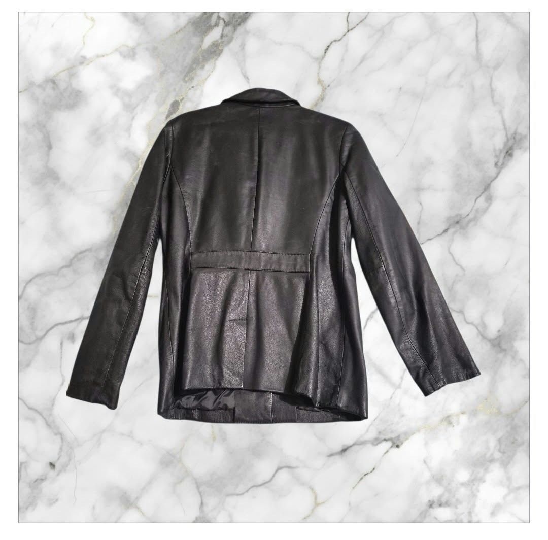 Ann Taylor Loft Black Leather Jacket Size Medium (Category: Coats, Jackets and Outerwear) located in Paranaque City. Submitted by calm_youngstore7 (Listing ID 1469616801, Image 3). Description: - Brand: Ann Taylor Loft - Style: Classic black leather blazer with 3-button front closure - Condition: Brand new with tags (BNWT) - Features: Fully lined interior, two front pockets, and a chic back panel seam detail - Measurements: Pit to pit 19" | Lengt