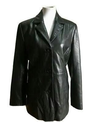 Ann Taylor Loft Black Leather Jacket Size Medium (Category: Coats, Jackets and Outerwear) located in Paranaque City. Submitted by calm_youngstore7 (Listing ID 1469616801, Image 1). Description: - Brand: Ann Taylor Loft - Style: Classic black leather blazer with 3-button front closure - Condition: Brand new with tags (BNWT) - Features: Fully lined interior, two front pockets, and a chic back panel seam detail - Measurements: Pit to pit 19" | Lengt