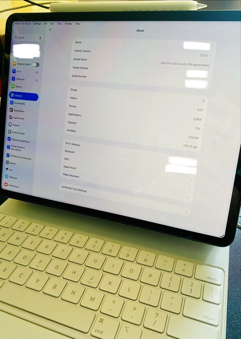 Apple iPad Pro 12.9-inch (5th generation) 512GB (Category: iPad) located in Bacoor. Submitted by locus_standi (Listing ID 1469626381, Image 1). Description: ‼️KINDLY READ EVERYTHING‼️ ‼️FOR SALE OR SWAP‼️ Unit: iPad Pro M1 12.9-inch (5th Generation) Storage: 512gb Connection: WiFi only Package: Comes with the iPad itself, Authentic Apple Magic Keyboard, and Authentic Apple Pencil 2nd Gen with the sleeve/case. No boxes and cable/charger included s