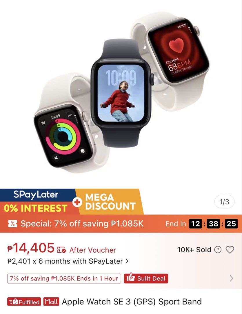 Apple Watch SE 3 GPS 40mm S/M (Category: Wearables & Smart Watches) located in Lucena. Submitted by mademoisellemd (Listing ID 1469596699, Image 1). Description: Repo$t tagged as dupe post Misplaced na original box With original charger Free straps, protector and newly installed protective film Delivery only No meet ups.