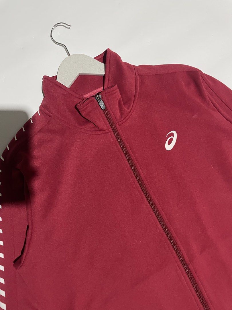 Asics track jacket (Category: Coats, Jackets and Outerwear) located in Bais. Submitted by christian.complexthrift08 (Listing ID 1469756153, Image 2). Description: Asics track jacket (Perfect for daily use) Color: Maroon Size: L on tag Width: 22 inches Length: 26.5 inches Condition: 9.5 / 10 Issue: Price: 799 free shipping Via JNT express.