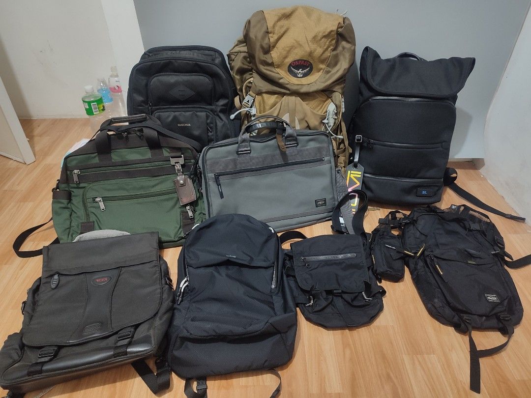 Assorted Bags Backpacks (Category: Backpacks) located in Lipa City. Submitted by gudoys_outdoor16 (Listing ID 1469594815, Image 1). Description: - Premium bag collection featuring trusted brands: Tumi, Osprey, Porter, and Quechua - Variety of styles available: Backpacks, briefcases, and messenger bags - Assorted colors: Black, green, grey, and khaki - Perfect for travel, work, school, or daily commutes - Features multiple compartments, secure zip