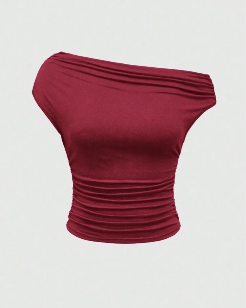 Asymmetrical Neck Top (Category: Others Tops) located in Iba. Submitted by wear1tagain (Listing ID 1469709414, Image 1). Description: ~ Burgundy ~ 30 to 32 waistline ~ 34 to 36 bust ~ Large on tag ~ Used once ~ From Shein ~ Original price : ₱211 ••••••••••••••••••• ~ J&T Delivery (outside Zambales) ~ Meet up within Palanginan, Zambales (at CSI Mall) ~ Shipping/Delivery fee shall be shouldered by the buyer.
