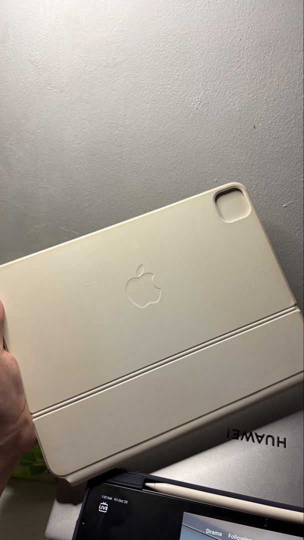 Authentic Apple Magic Keyboard for iPad Pro 11-inch (Category: Computer Keyboard) located in Taytay. Submitted by darrylejim (Listing ID 1469733888, Image 3). Description: - Authentic Apple Magic Keyboard for iPad in White - Features a responsive typing keyboard and built-in trackpad - Sleek floating cantilever design - Serial Number: T16QXGFQ5D (verified in settings) - Condition: Fully functional with normal signs of use on casing - Compatibilit