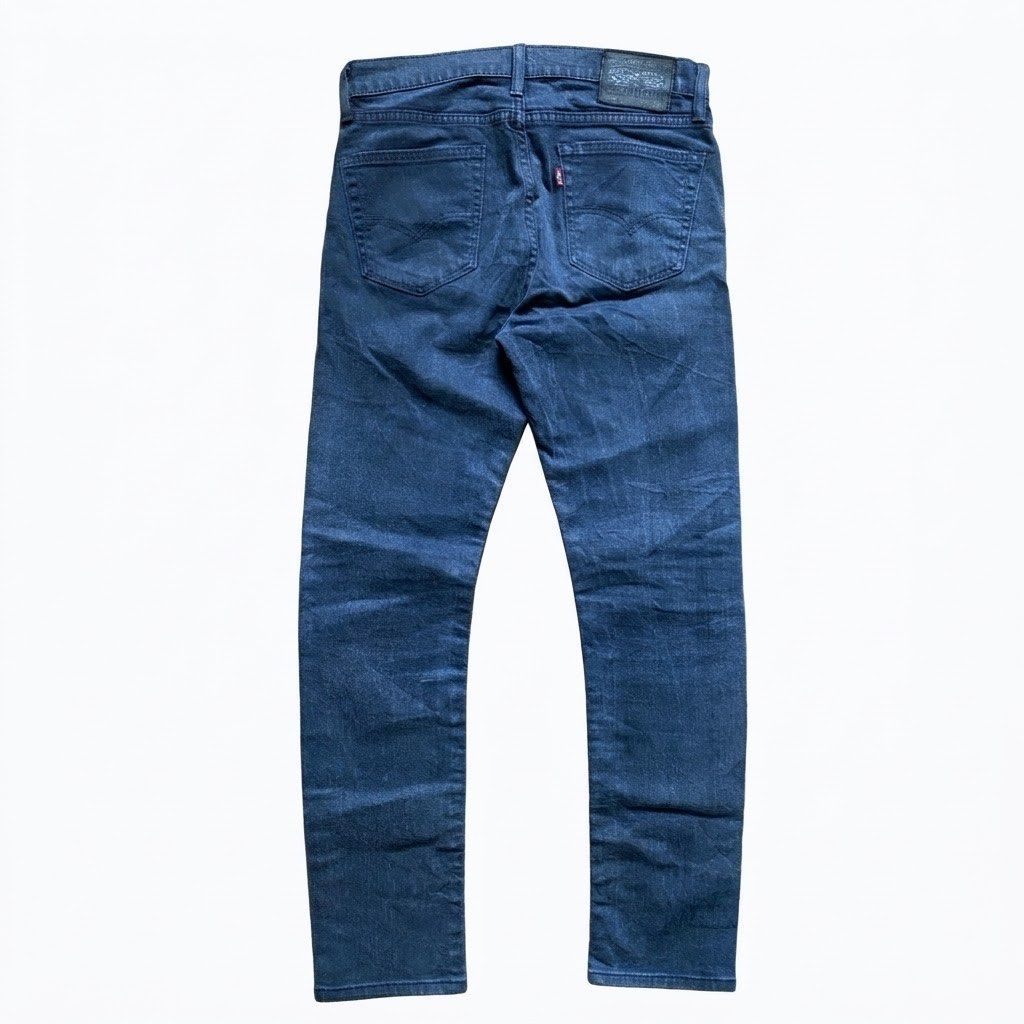 authentic Levi's 510 Jeans Dark Blue (Category: Jeans) located in Cagayan de Oro. Submitted by neoazai (Listing ID 1469581907, Image 2). Description: - Brand: Levi's 510 Skinny Fit Denim Jeans - Color: Dark Blue Wash with slight fading - Size: W30 L34 (based on leather patch) - Details: Classic five-pocket layout, button fly closure, branded brass zipper, and iconic red tab - Condition: Sturdy denim fabric in great shape.