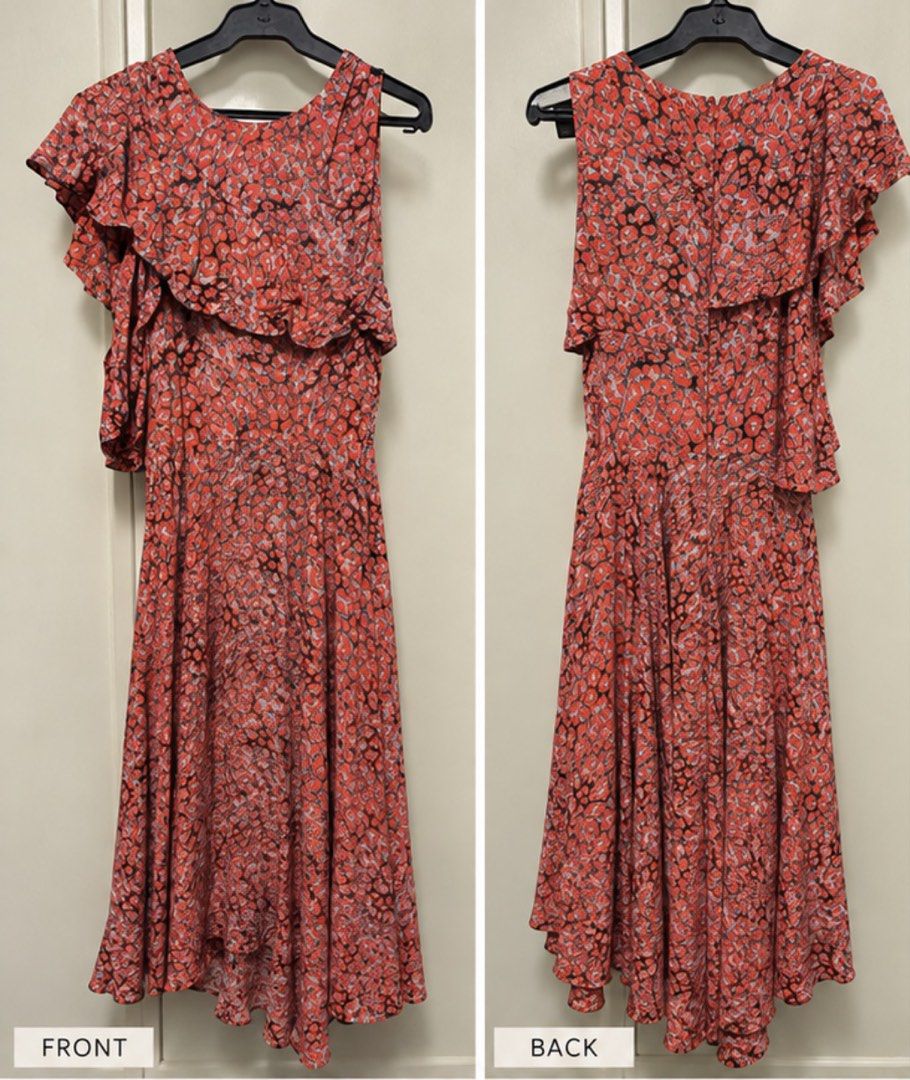 Authentic MAJE Rivele Imprimé Dress (Category: Luxury Apparel) located in Pasig City. Submitted by jjjj0987 (Listing ID 1469610141, Image 1). Description: ✨ Size 1 (fits S / US 2–4) ✨ Beautiful printed Maje dress with a flattering ruffled asymmetrical neckline and flowy skirt. A statement piece that can be dressed up or worn casually. ✨ Condition: Used twice, Lightly used, well-kept and in good condition. ✨ Authentic Maje. Brand and care labels s