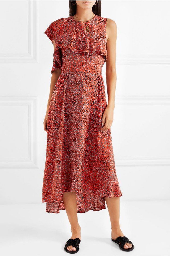 Authentic MAJE Rivele Imprimé Dress (Category: Luxury Apparel) located in Pasig City. Submitted by jjjj0987 (Listing ID 1469610141, Image 3). Description: ✨ Size 1 (fits S / US 2–4) ✨ Beautiful printed Maje dress with a flattering ruffled asymmetrical neckline and flowy skirt. A statement piece that can be dressed up or worn casually. ✨ Condition: Used twice, Lightly used, well-kept and in good condition. ✨ Authentic Maje. Brand and care labels s