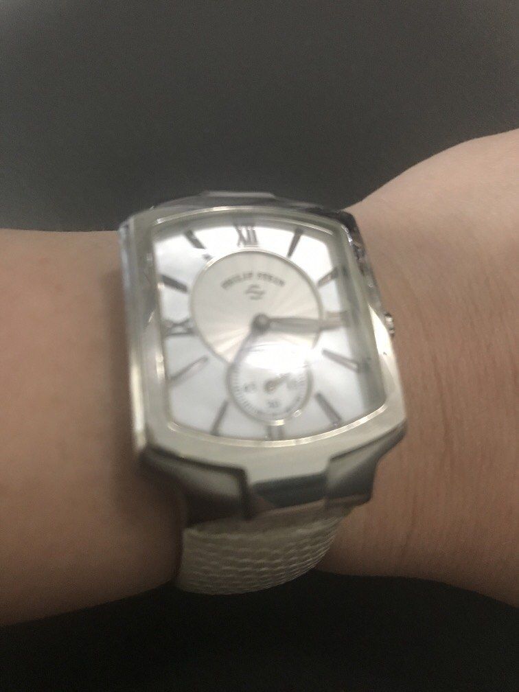 Authentic (not fake) Philip Stein Classic Square Model 21-RGMOP (Category: Women's Watches) located in Mandaluyong City. Submitted by thegfstore (Listing ID 1469598290, Image 1). Description: - Brand: Philip Stein Classic Square (Model 21-RGMOP) - Dial: Mother of pearl - Features: Distinct dual time sub-dials and stainless steel rectangular case - Strap: Bold and striking white leather strap - Condition: Excellent daily rotation piece - Pricing: 