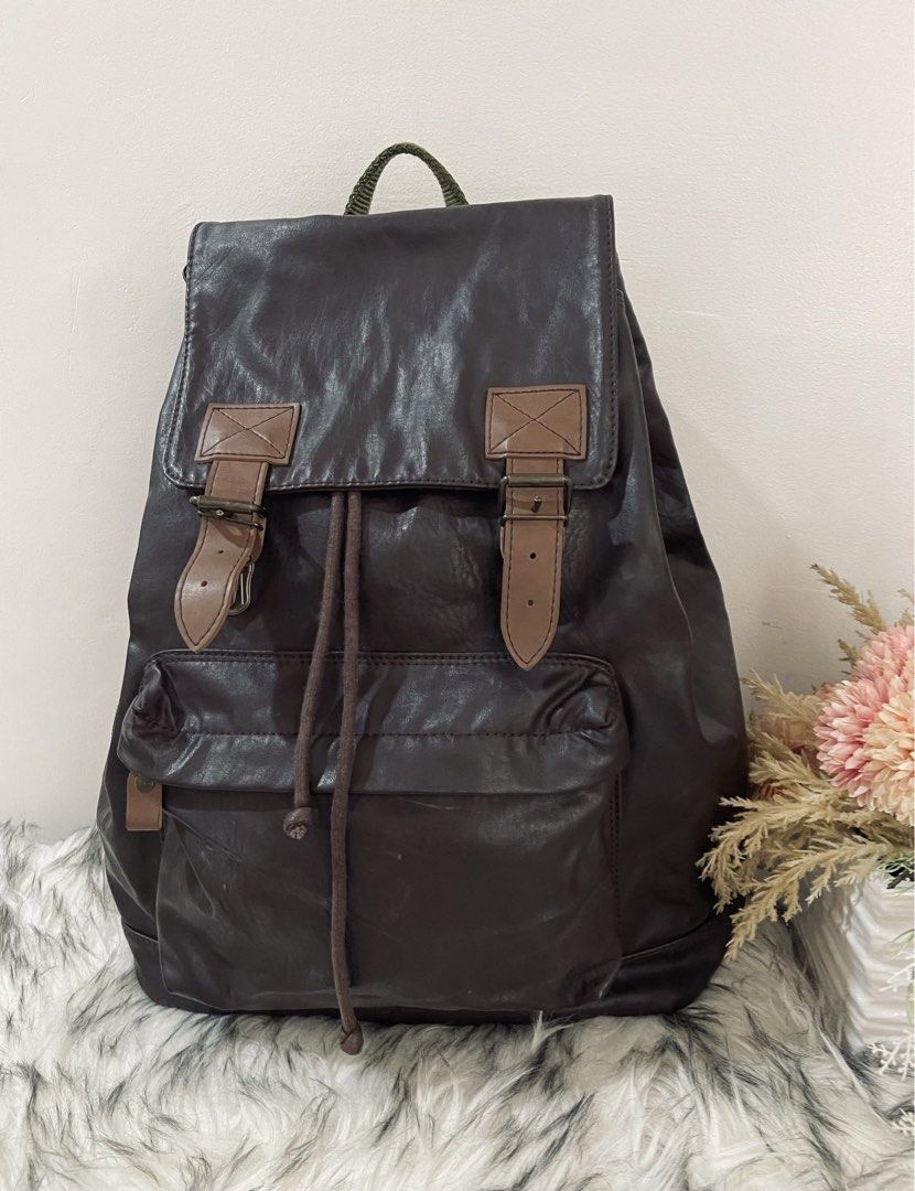 Authentic SAZABY Japan Vintage Leather Backpack / Large Drawstring Rucksack Brown (Category: Backpacks) located in Teresa. Submitted by savvyonbranded (Listing ID 1469712469, Image 3). Description: 16 x 13 x 6 inches .
