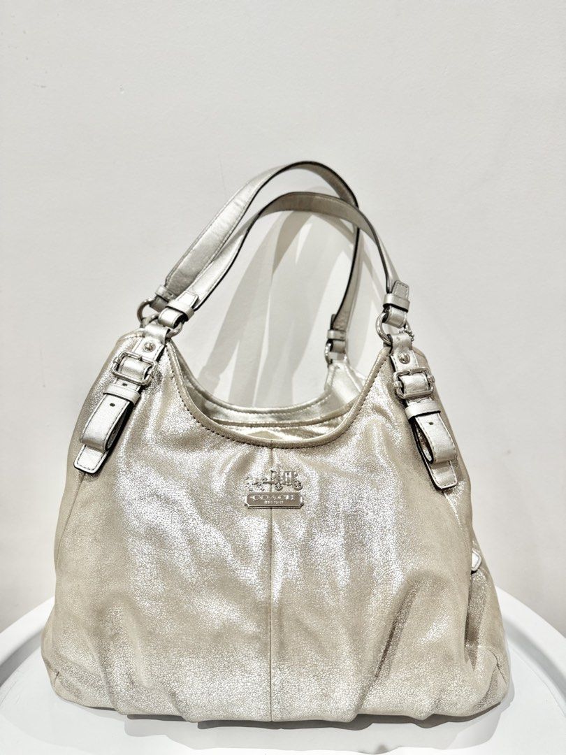 Authentic Vintage Coach Madison Tote Bag in Silver (Category: Shoulder Bags) located in Manila. Submitted by strawberrymelo (Listing ID 1469729576, Image 1). Description: for sure buyer only - all details posted - preloved, good condition - signs of usage .