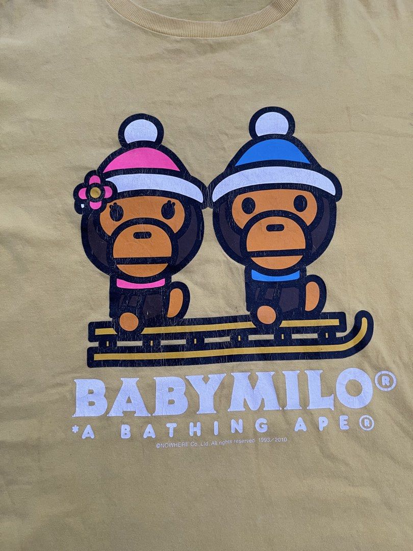 Baby milo bape (Category: Tshirts & Polo Shirts ) located in San Jacinto. Submitted by clothcartelph (Listing ID 1469660969, Image 2). Description: Bape baby milo Size: medium Dimes: 19/27 Width: 19 Length: 27 Issue: slight crack Condition: excellent Color rate: 9/10.