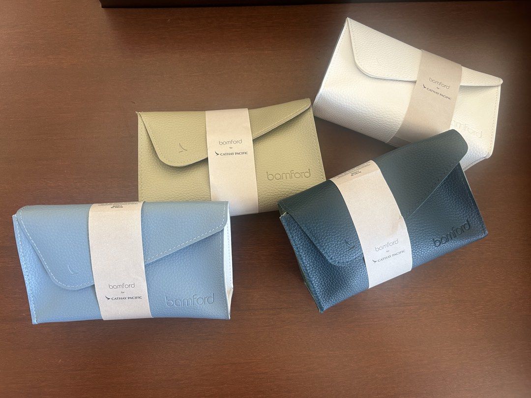 Bamford by Cathay Pacific Business class Pouch (Category: Body Care) located in Manila. Submitted by chiccorner (Listing ID 1469579557, Image 2). Description: Pouch color availble Light blue Dark blue White Beige Includes: Eyemask Toothpaste/ toothbrush Earplug Multi balm 10ml Cooling body 15ml Botanic pillow mist 5ml Waken advance care mouth wash with flouride .