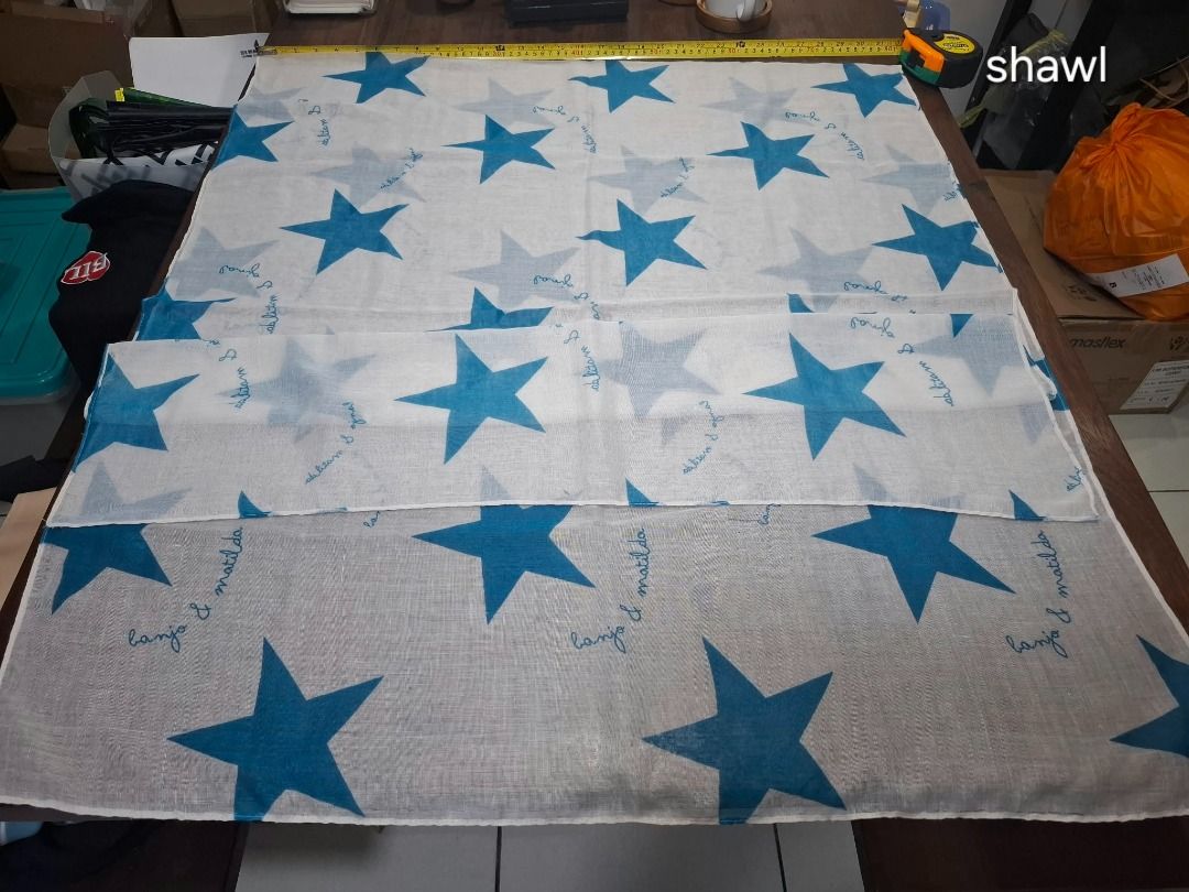 BANJO & MATILDA Blue Star Scarf (Category: Scarves) located in Pasig City. Submitted by dripcounty (Listing ID 1469686360, Image 1). Description: BANJO & MATILDA Blue Star Scarf ₱180 Bought in the Philippines Size: Free size Condition: Good / preloved Blue and teal scarf with star print. Actual item shown in photos. Delivery fee shouldered by buyer (Lalamove / other courier). Item price excludes delivery. Payment via cash / GCash / bank transfer.
