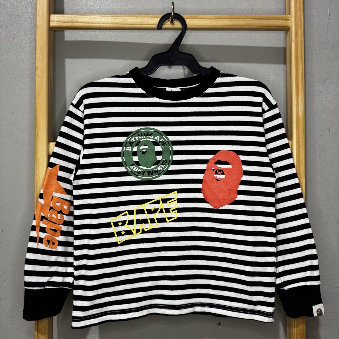 BAPE kids striped-long sleeves (Category: Babies & Kids Fashion) located in Valenzuela. Submitted by thriftynanay88 (Listing ID 1469639399, Image 1). Description: Size 130 on tag, runs small fits 4-5Y Needs wash.