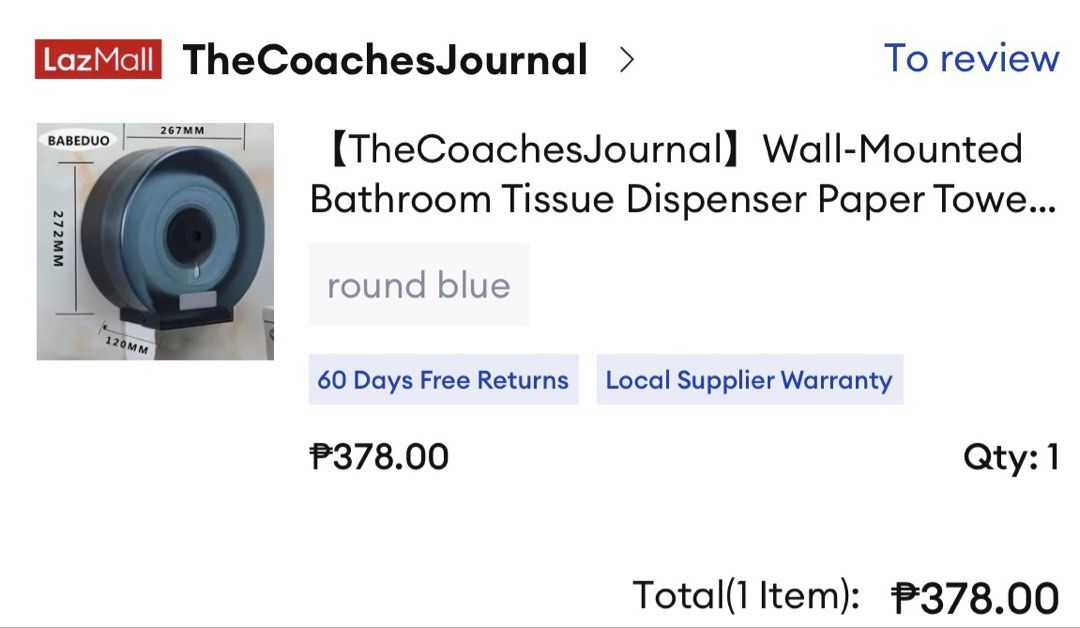 Bathroom Tissue Dispenser (Category: Sanitary Hygiene) located in Taytay. Submitted by star_surfer (Listing ID 1469605496, Image 3). Description: Wall-mounted tissue dispenser. Actual cart shown for price but selling for only ₱250 with 1 free tissue roll. PM me if interested. Unused just stored properly. Pay via Gcash, Gotyme, BPI .
