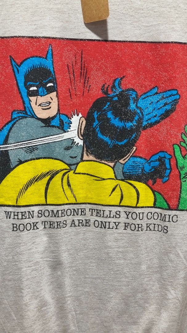 Batman Comic Slapping Robin Meme T-Shirt (Category: Tshirts & Polo Shirts ) located in Davao. Submitted by thethriftproject082 (Listing ID 1469748862, Image 3). Description: Batman & Robin 📍𝐌𝐈𝐍𝐄: 400 📍𝐒𝐈𝐙𝐄 𝐎𝐍 𝐓𝐀𝐆: L 📍𝐃𝐈𝐌𝐄𝐒: 22 x 27.