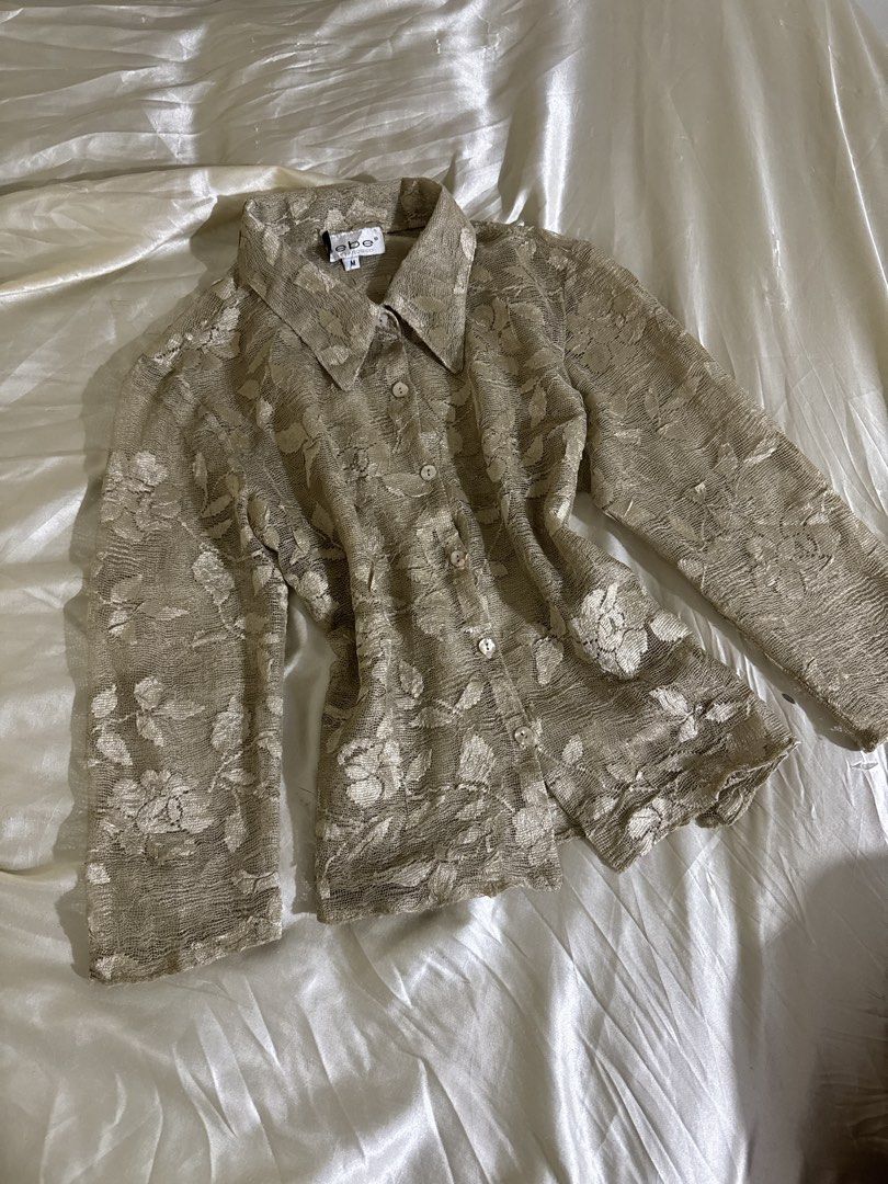 BEBE Vintage Sheer Lace Button-Down Shirt (Category: Blouses) located in Legazpi City. Submitted by bouxloset (Listing ID 1469712204, Image 1). Description: dm me.