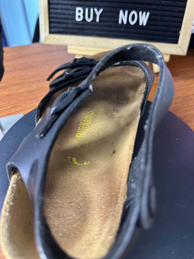 Birkenstock Athen Sandals (Category: Flats & Sandals) located in Baguio. Submitted by kayeonlineshop (Listing ID 1469616611, Image 3). Description: Birkenstock Athen black leather gladiator-style sandals with multiple buckle straps and a contoured cork footbed. color:black size:37.