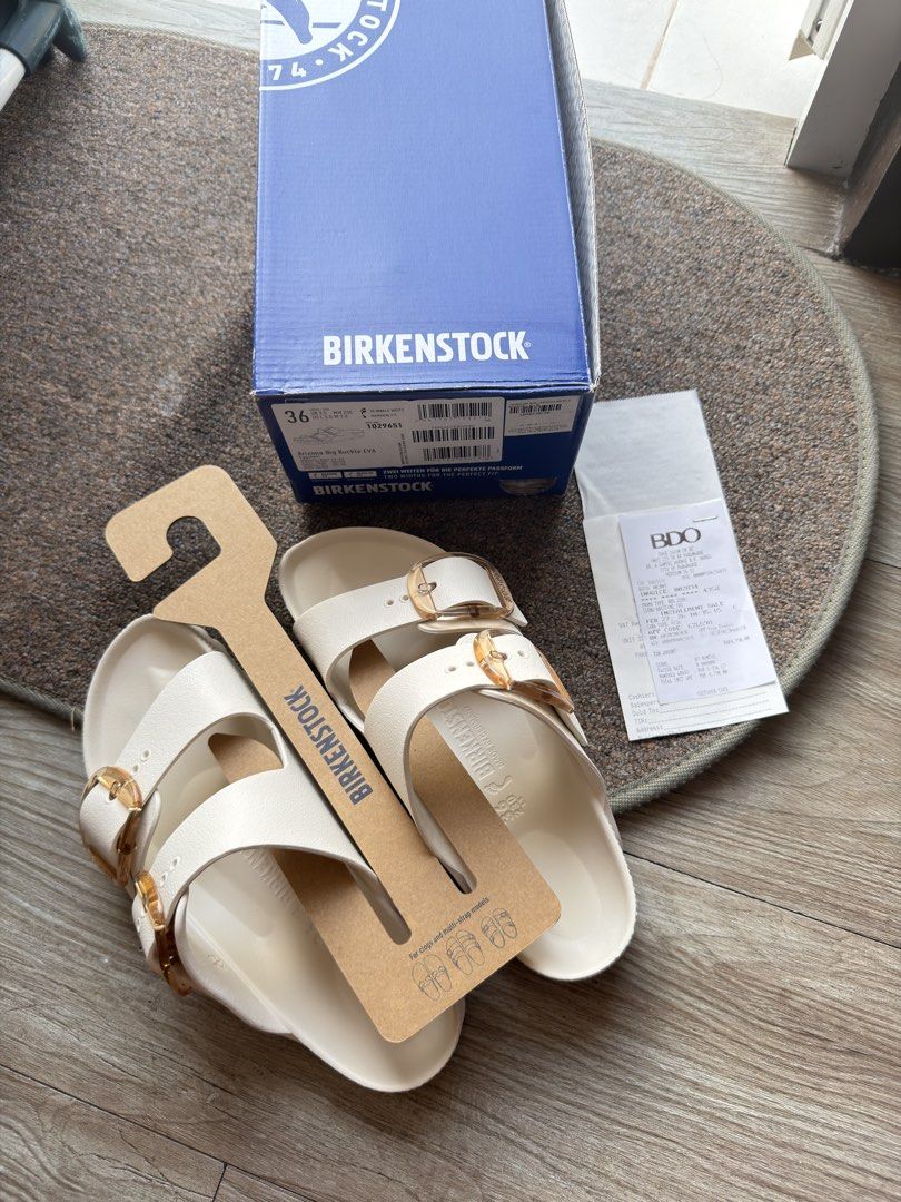 BIRKENSTOCK BIG BUCKLE EVA EGGSHELL (Category: Community) located in Paranaque City. Submitted by kristin_llena (Listing ID 1469578945, Image 2). Description: 💯 original. Preloved. A little scratch on the side. color: eggshell size: 36 ✅store bought ✅ and box ✅ receipt ₱3,300.