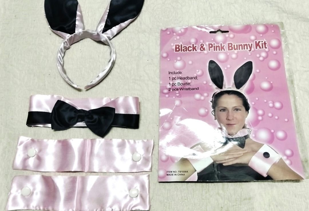 Black & Pink Bunny Kit Costume Accessories (Category: Other Accessories) located in Taguig. Submitted by Bloomscorner1 (Listing ID 1469600648, Image 2). Description: - Color: Black and pink - Complete 4-piece set: Bunny ear headband, bowtie, and 2 wristbands with button closures - Includes original packaging bag - Ideal for parties, dress-up, and cosplay events - Easy to wear and comfortable - Pls. manage expectation, this is unused, just an old 