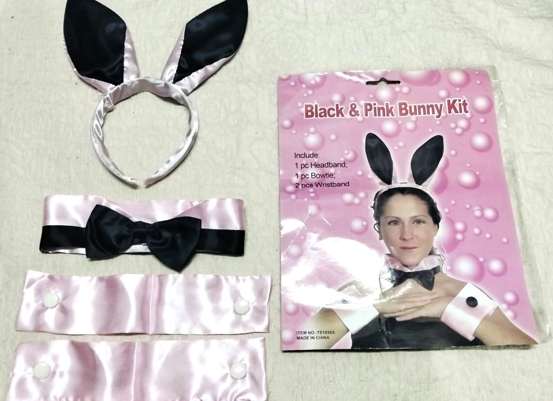 Black & Pink Bunny Kit Costume Accessories (Category: Other Accessories) located in Taguig. Submitted by Bloomscorner1 (Listing ID 1469600648, Image 1). Description: - Color: Black and pink - Complete 4-piece set: Bunny ear headband, bowtie, and 2 wristbands with button closures - Includes original packaging bag - Ideal for parties, dress-up, and cosplay events - Easy to wear and comfortable - Pls. manage expectation, this is unused, just an old 