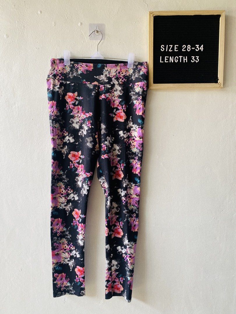Black Floral Pattern Legging (Category: Jeans) located in Caloocan City. Submitted by lovemyclothes21 (Listing ID 1469610829, Image 1). Description: - Design: Vibrant colorful floral pattern on a classic black background - Fit & Comfort: High waist style made from soft, ultra-stretchy fabric for all-day comfort - Sizing: Fits waist sizes 28 to 34 inches - Length: 33 inches - Versatility: Ideal for gym workouts, yoga, running errands, or casual da