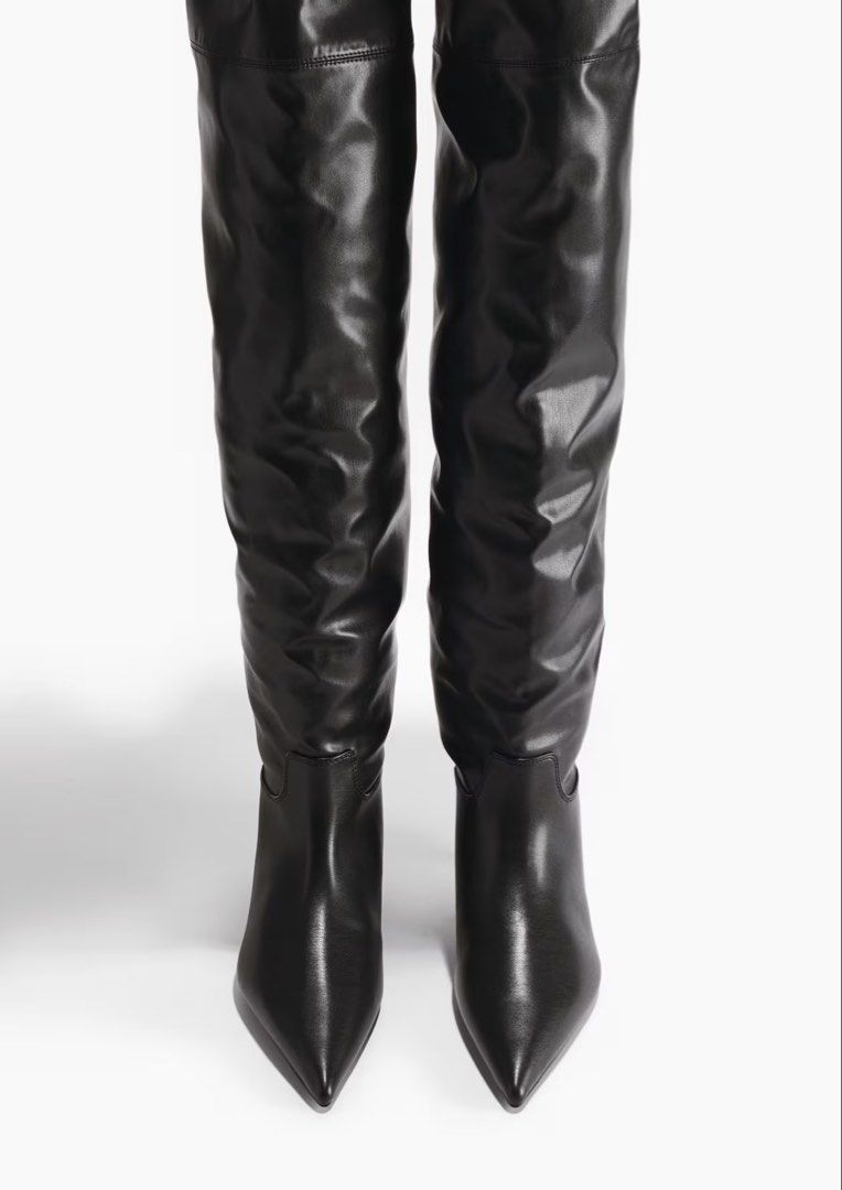 Black Leather Over-the-Knee Boots with Shearling Trim (Category: Boots) located in Quezon City. Submitted by stelszo (Listing ID 1469619862, Image 2). Description: Brand New, never been used Bought from H&M online app. Rfs: The boots come up too high on my legs Recommended for 5’2 height and up I would say..