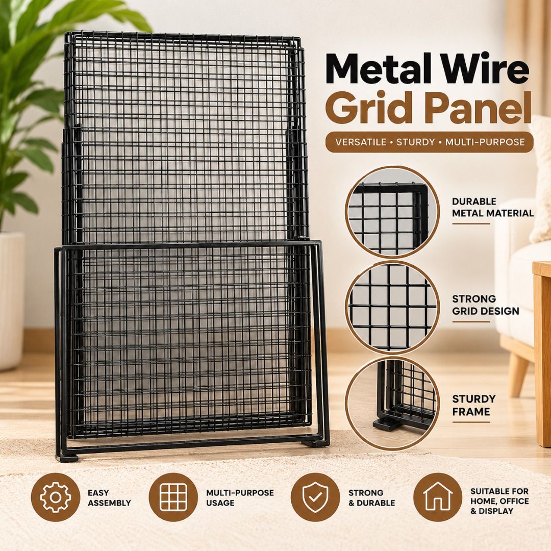 BLACK METAL WIRE GRID PANEL – MULTI-PURPOSE DISPLAY & ORGANIZER ...