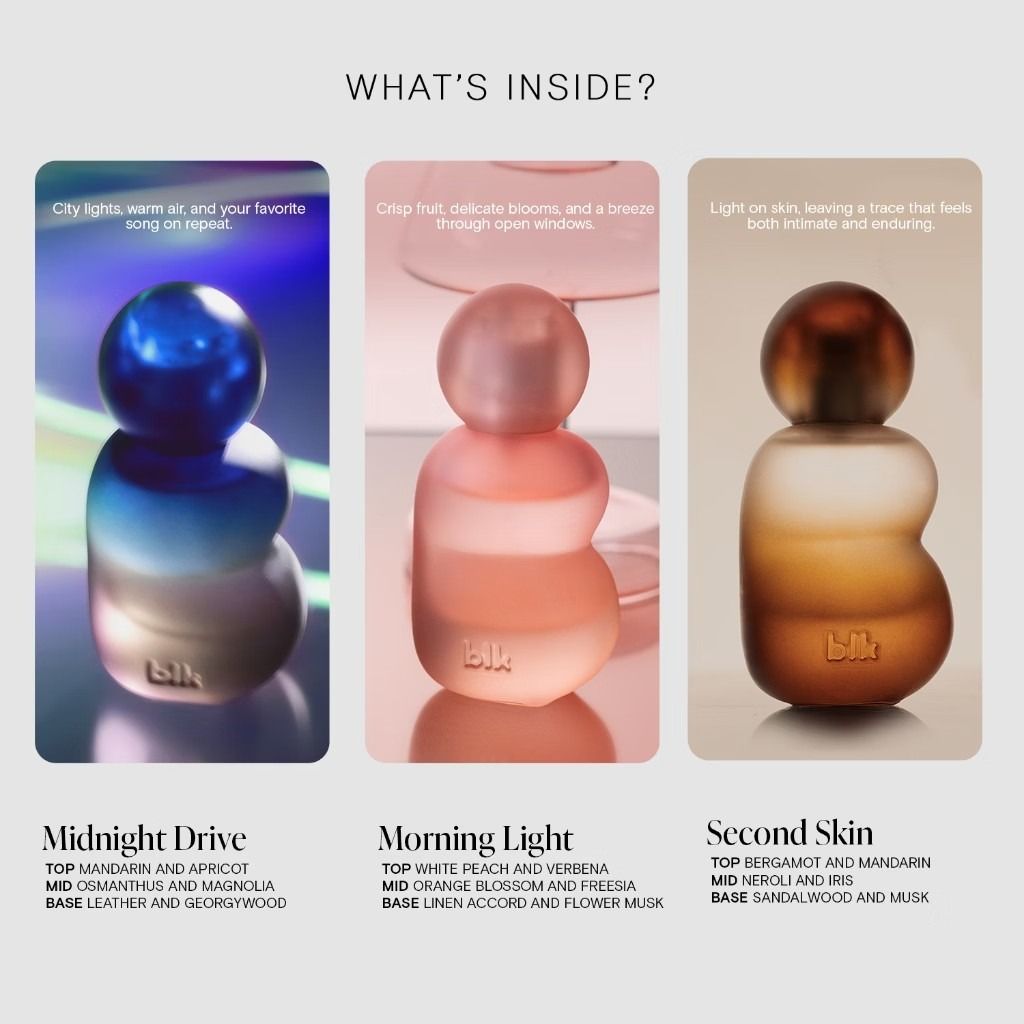 Blk Cosmetics Discovery Trio Set FREE SF (Category: Fragrance & Deodorants) located in San Fernando. Submitted by kondotime (Listing ID 1469617998, Image 2). Description: From 1,797 to 1,499 To 1,449 + FREE SF - Brand: BLK Cosmetics - Item: Set of three 20ml pure perfumes - Condition: Brand New - Longevity: High concentration formula lasting up to 12 hours - Morning Light notes: White peach, orange blossom, and linen - Midnight Drive notes: Manda