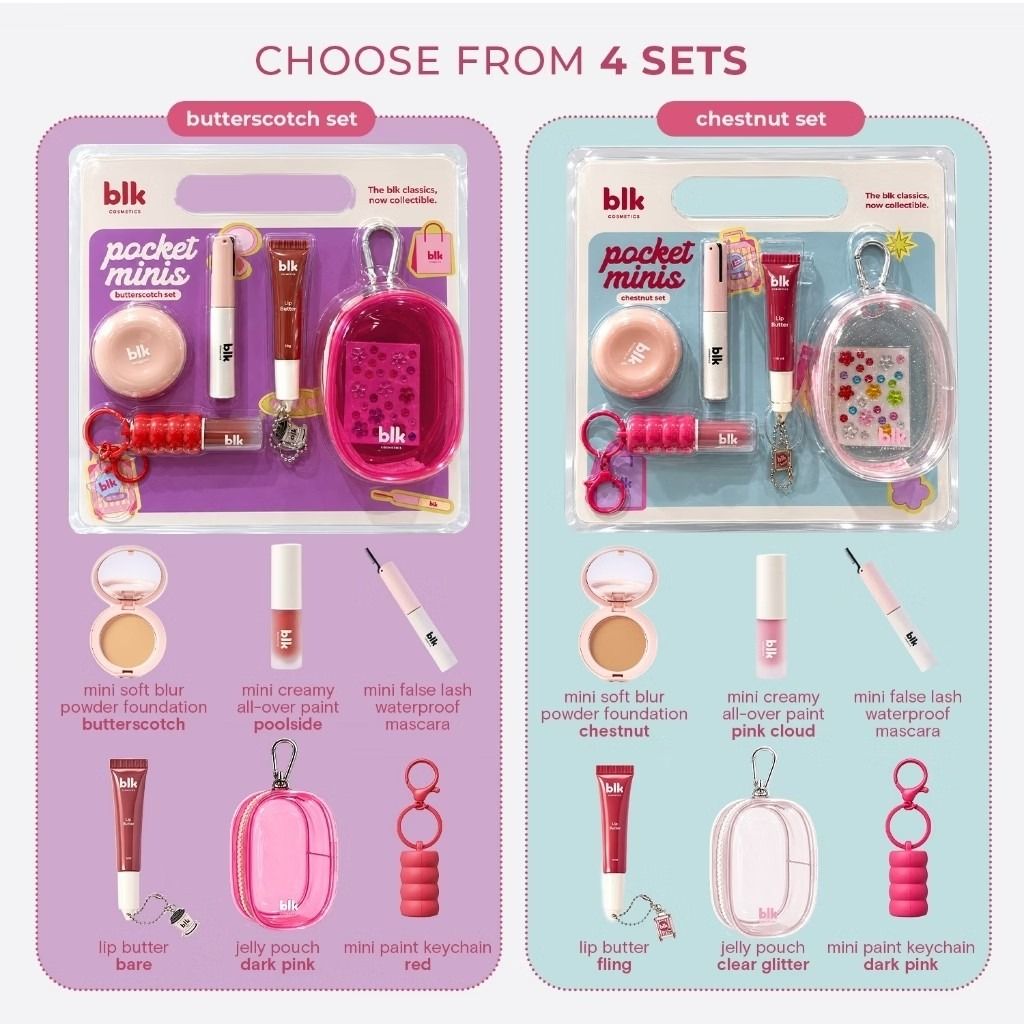 Blk Cosmetics Pocket Minis Full Set FREE SF (Category: Makeup) located in San Fernando. Submitted by kondotime (Listing ID 1469615937, Image 3). Description: From 1,794 to 1,499 To 1,449 + FREE SF - You can choose which set you like - Complete blk cosmetics Pocket Minis set - Brand new and factory sealed - Includes 7 items: soft blur powder foundation, creamy all-over paint, waterproof mascara, lip butter, paint keychain, jelly pouch, and whimsic