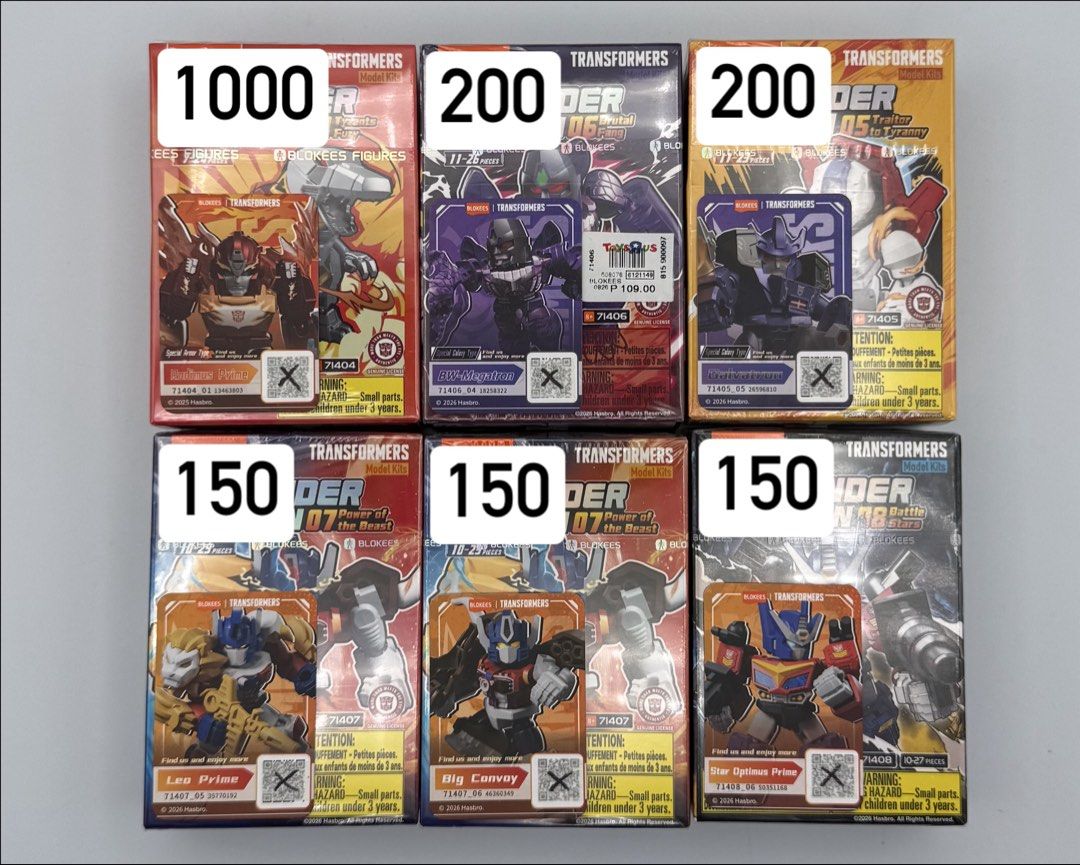 Blokees Transformers Marvel DCBatman (Category: Figurines & Statues) located in Marikina City. Submitted by geloace (Listing ID 1469727891, Image 2). Description: FOR SALE ♠️ GV06 Spider-Punk (Secret) - 800 C02 Springer (Titanium) - 1000 C04 Bug Bite (Radiant) - 300 DV04 Rodimus Prime (Special Armor) - 1000 DV06 BW-Megatron (Special Galaxy) - 200 DV05 Galvatron (Special Galaxy) - 200 DV07 Leo Prime 1/24 - 150 DV07 Big Convoy 1/24 - 150 DV08 Star 