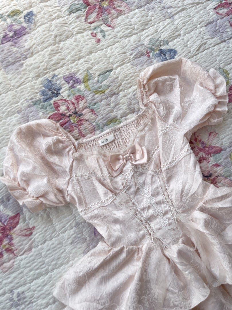 Blush Coquette Layered Lace Mini (Category: Dresses) located in Pagadian. Submitted by thrift.wrld (Listing ID 1469669958, Image 2). Description: ✨💐 Blush Coquette Layered Lace Mini💐✨ 🧷Size: Small 🧷Length: 25 🧷Bust: 14 🧷Condition: As new (need wash) 🧷Color rate: 9.5 .