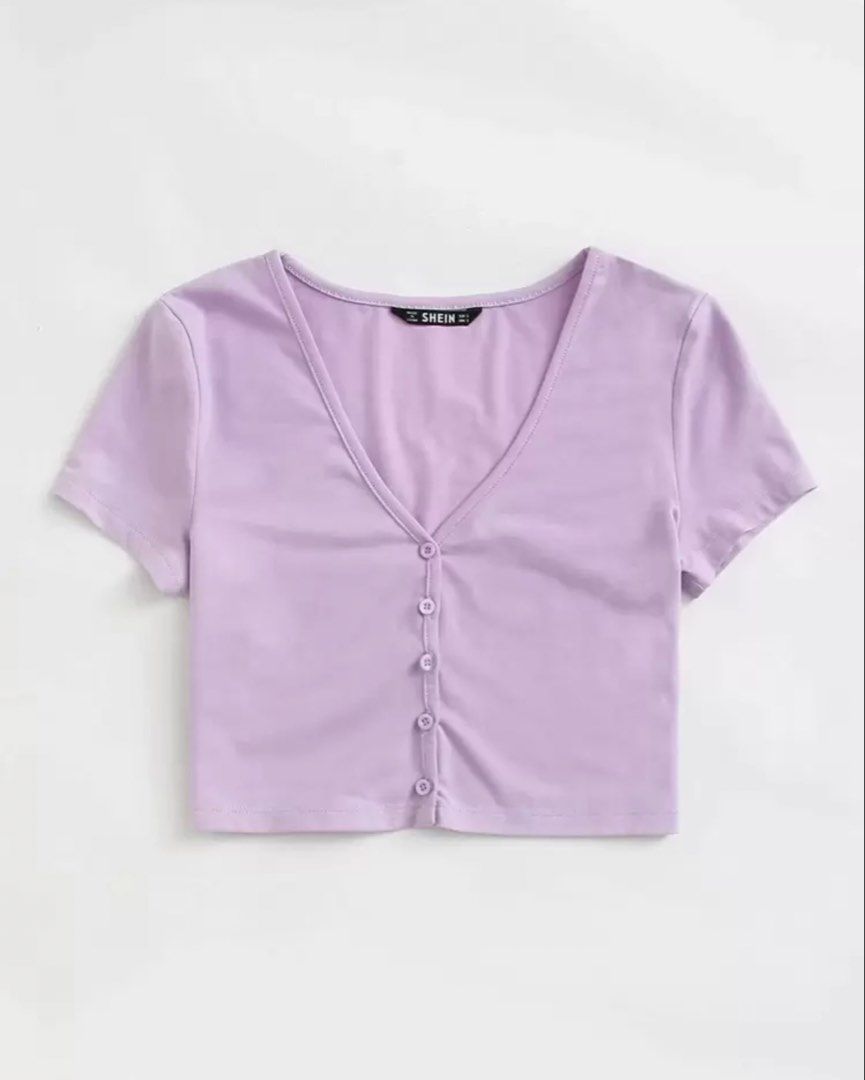 Botton Down Crop Top (Category: Others Tops) located in Iba. Submitted by wear1tagain (Listing ID 1469710101, Image 1). Description: ~ Purple ~ 30 waistline ~ 36 bust ~ Large on tag ~ From Shein ~ Original price : ₱193 ••••••••••••••••••• ~ J&T Delivery (outside Zambales) ~ Meet up within Palanginan, Zambales (at CSI Mall) ~ Shipping/Delivery fee shall be shouldered by the buyer.