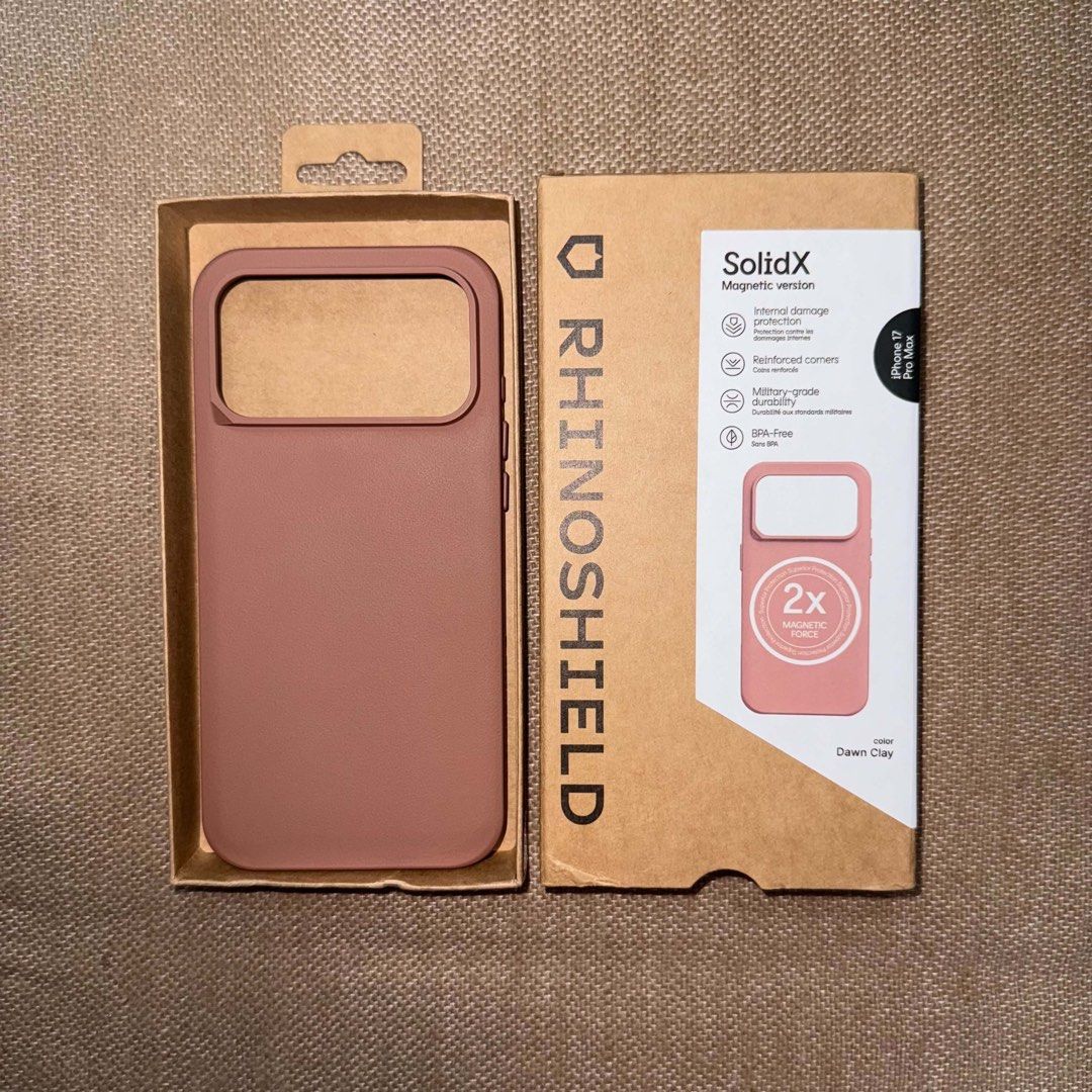 BRAND NEW IPHONE 17/18 PRO MAX RHINOSHIELD SOLIDX CASE (Category: Cases & Sleeves) located in Manila. Submitted by aelexispaolo (Listing ID 1469602664, Image 1). Description: ₱1400 PESOS ONLY‼️ RHINOSHIELD SOLIDX MAGSAFE CASE * ORIGINAL * MAGSAFE * BRANDNEW * DAWN CLAY * PROTECTIVE * LIGHTWEIGHT * VALUE FOR MONEY * STRONG MAGNETS * DROP PROTECTION * MINIMALIST DESIGN * NEVER USED OR TRIED ON * MILITARY GRADE DURABILITY * INTERNAL DAMAGE PROTECTIO