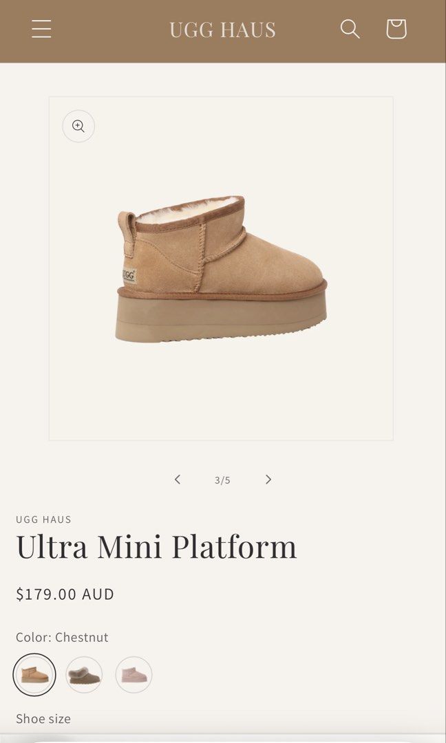 BRAND NEW WITH BOX UGG Ultra Mini Platform Size 8 (Category: Shoe inserts) located in Manila. Submitted by boughtinternational (Listing ID 1469672461, Image 2). Description: BRAND NEW BOX CONDITION 10/10 Ultra Mini Platform (Cow Suede) DK106 Chestnut 8 UK 6/ EU 39 / USA 8 CM: 24.8 A modern icon with a bold, elevated twist. The Ultra Mini Platform is crafted from premium cow suede and lined with ultra‑soft fleece for warmth that feels indulgent fr