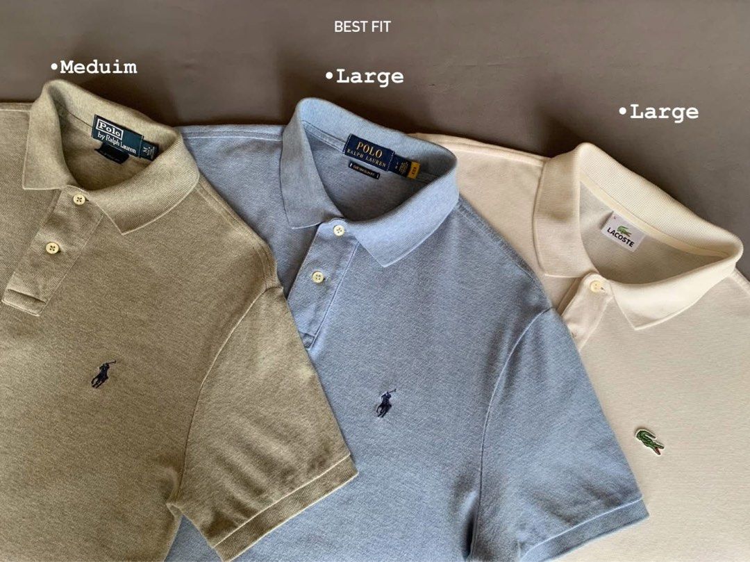 Branded polo’s (Category: Tshirts & Polo Shirts ) located in Bacacay. Submitted by ukayfindssss (Listing ID 1469592731, Image 2). Description: - Brands: Lacoste, Ralph Lauren, and more - Condition: Pre-loved, well-maintained (Condition rating: 4) - Available Sizes: Extra Small, Small, Small/Medium, Medium, Large - Colors & Designs: Assorted plain, striped, and special editions (e.g., Sweden design) - Ideal for smart-casual wear, office, or everyd